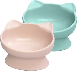 Kitty City Cat Ear Elevated Cat Bowls, Pink & Teal Blue, 6.5-oz, 2 count