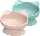 Polypropylene Cat Ear Elevated Bowls, Pink & Teal Blue, 6.5-oz, 2 count