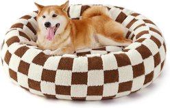 Lesure Calming Cute Modern Plush Jacquard Shaggy Orthopedic Anti-Slip Donut Dog & Cat Bed with Removable Cover, Brown, Large slide 1 of 6