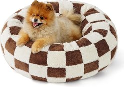 Lesure Calming Cute Modern Plush Jacquard Shaggy Orthopedic Anti-Slip Donut Dog & Cat Bed with Removable Cover, Brown, Small