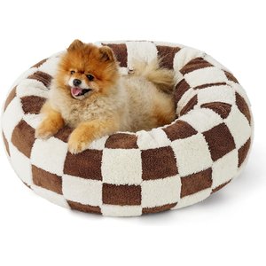 Lesure Calming Cute Modern Plush Jacquard Shaggy Orthopedic Anti-Slip Donut Dog & Cat Bed with Removable Cover