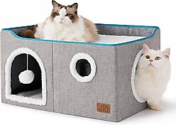 Bedsure Cat Cave with Fluffy Ball & Scratch Pad Plush Sherpa Foldable Cat House, Widen, Grey