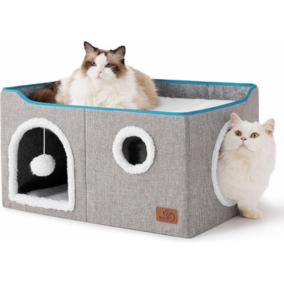 Bedsure Bedsure Cat Cave with Fluffy Ball & Scratch Pad Plush Sherpa Foldable Cat House, Widen, Grey