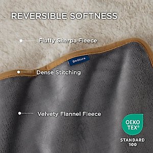 Bedsure Waterproof Sherpa Fleece Reversible Furniture Protector Dog & Cat Throw Blanket, Grey, King