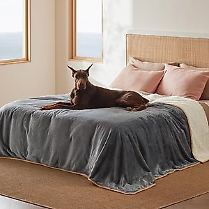 Bedsure Waterproof Sherpa Fleece Reversible Furniture Protector Dog & Cat Throw Blanket, Grey, King