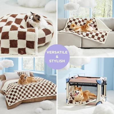 Show full view: Lesure Waterproof Calming Double-Sided Jacquard Shag & Soft Sherpa Fleece Furniture Protector Dog & Cat Blanket, Brown, Medium slide 4 of 8