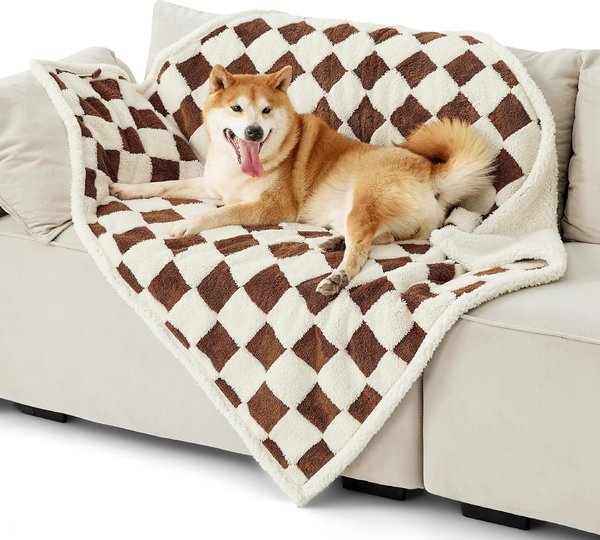 Show full view: Lesure Waterproof Calming Double-Sided Jacquard Shag & Soft Sherpa Fleece Furniture Protector Dog & Cat Blanket, Brown, Large slide 1 of 8