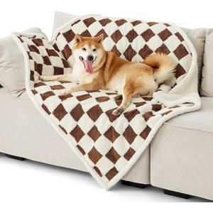 Lesure Waterproof Calming Double-Sided Jacquard Shag & Soft Sherpa Fleece Furniture Protector Dog & Cat Blanket, Brown, Large