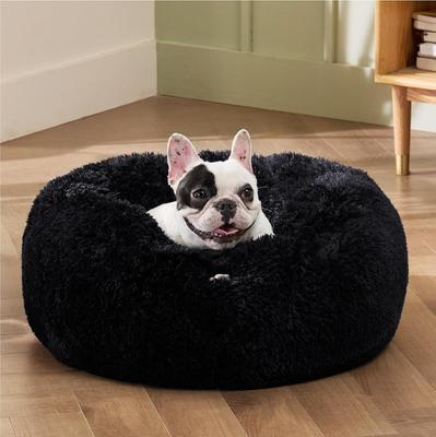 Show full view: Bedsure Calming Fluffy Plush Faux Fur Orthopedic Anti-Slip Donut Dog & Cat Bed, Black, Small slide 5 of 9