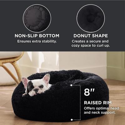 Bedsure Calming Fluffy Plush Faux Fur Orthopedic Anti-Slip Donut Dog & Cat Bed
