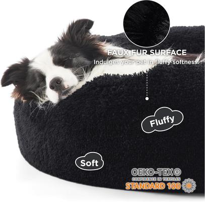 Show full view: Bedsure Calming Fluffy Plush Faux Fur Orthopedic Anti-Slip Donut Dog & Cat Bed, Black, Large slide 3 of 9