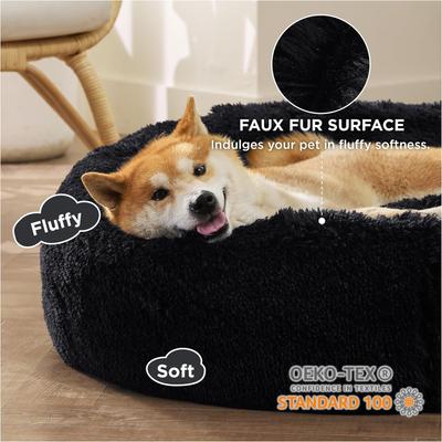 Show full view: Bedsure Calming Fluffy Plush Faux Fur Orthopedic Anti-Slip Donut Dog & Cat Bed, Black, Medium slide 2 of 8