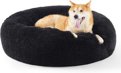 Bedsure Calming Fluffy Plush Faux Fur Orthopedic Anti-Slip Donut Dog & Cat Bed, Black, Medium