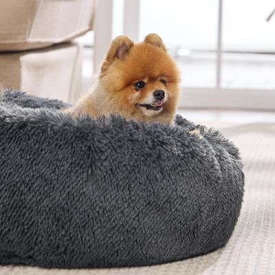 Show full view: Bedsure Calming Fluffy Plush Faux Fur Orthopedic Anti-Slip Donut Dog & Cat Bed, Dark Grey, Small Plus slide 5 of 9