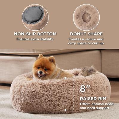 Show full view: Bedsure Calming Fluffy Plush Faux Fur Orthopedic Anti-Slip Donut Dog & Cat Bed, Camel, Small Plus slide 3 of 10