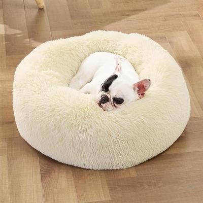 Show full view: Bedsure Calming Fluffy Plush Faux Fur Orthopedic Anti-Slip Donut Dog & Cat Bed, Cream, Small Plus slide 5 of 9
