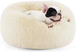 Bedsure Calming Fluffy Plush Faux Fur Orthopedic Anti-Slip Donut Dog & Cat Bed, Cream, Small Plus