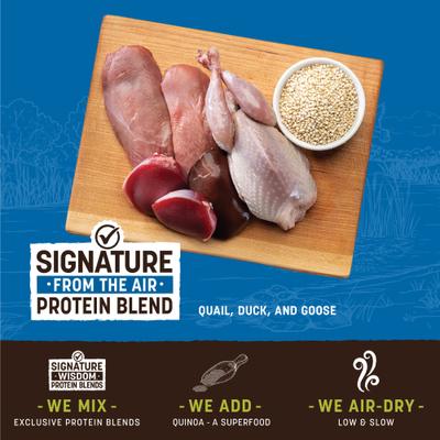 Show full view: Earth Animal Wisdom Air-Dried From the Air Recipe with Quail, Duck, & Goose Premium Natural Jerky Strips Dog Treats, 4-oz bag slide 5 of 10