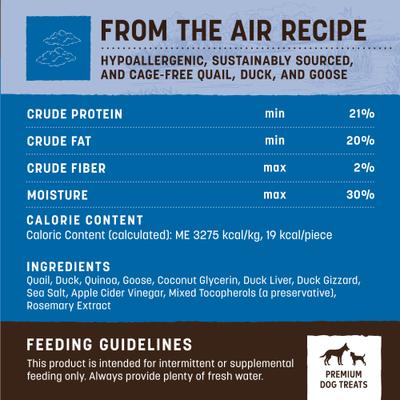 Show full view: Earth Animal Wisdom Air-Dried From the Air Recipe with Quail, Duck, & Goose Premium Natural Jerky Strips Dog Treats, 4-oz bag slide 6 of 10