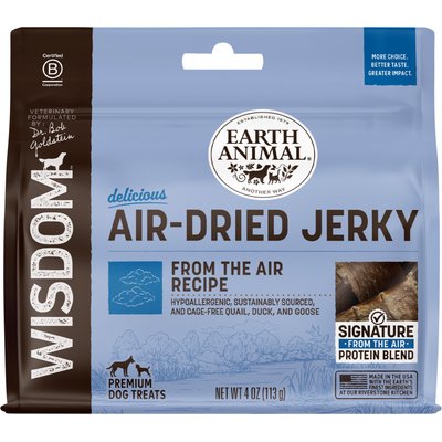 Earth Animal Earth Animal Wisdom Air-Dried From the Air Recipe with Quail, Duck, & Goose Premium Natural Jerky Strips Dog Treats, 4-oz bag