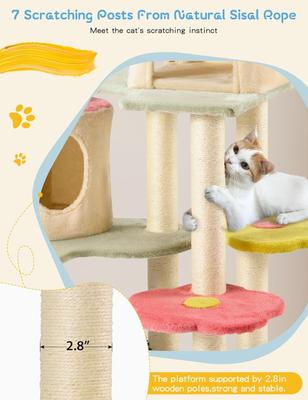 Show full view: PXZEE 55-in Flower Cat Tree with Sisal Scratching Posts slide 6 of 7