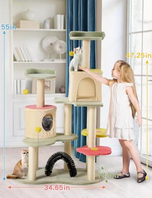 Show full view: PXZEE 55-in Flower Cat Tree with Sisal Scratching Posts slide 3 of 7