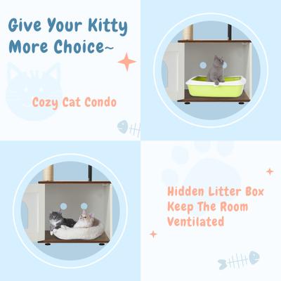 Show full view: PXZEE 50-in Cat Tree & Condo with Litter Box Enclosure slide 5 of 7