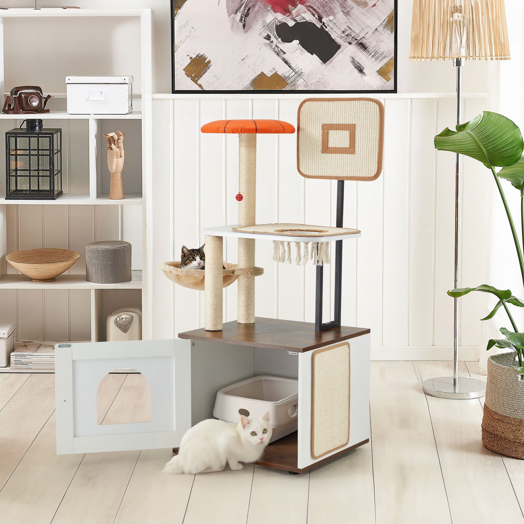 PXZEE 50-in Cat Tree & Condo with Litter Box Enclosure