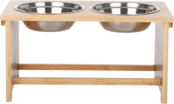 Show full view: Pet Adobe Elevated Bamboo Stand Stainless Steel Dog Bowl Set, Natural, 5.5-cup slide 6 of 7