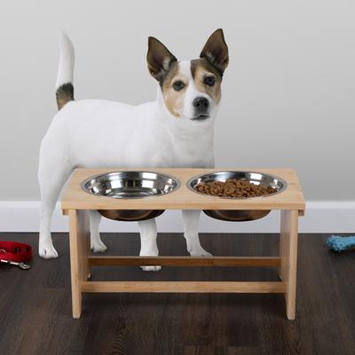 Show full view: Pet Adobe Elevated Bamboo Stand Stainless Steel Dog Bowl Set, Natural, 5.5-cup slide 5 of 7