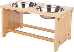 Pet Adobe Elevated Bamboo Stand Stainless Steel Dog Bowl Set, Natural, 5.5-cup
