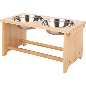Pet Adobe Elevated Bamboo Stand Stainless Steel Dog Bowl Set, Natural, 5.5-cup