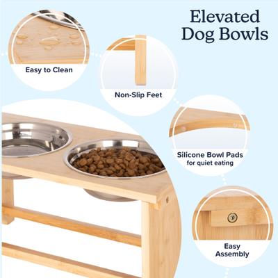Show full view: Pet Adobe Elevated Bamboo Stand Stainless Steel Dog Bowl Set, Natural, 5.5-cup slide 3 of 7