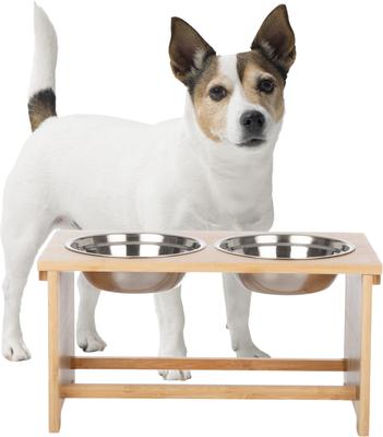 Show full view: Pet Adobe Elevated Bamboo Stand Stainless Steel Dog Bowl Set, Natural, 5.5-cup slide 2 of 7
