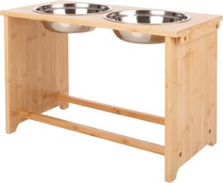 Pet Adobe Elevated Bamboo Stand Stainless Steel Dog Bowl Set, Natural, 7.5-cup