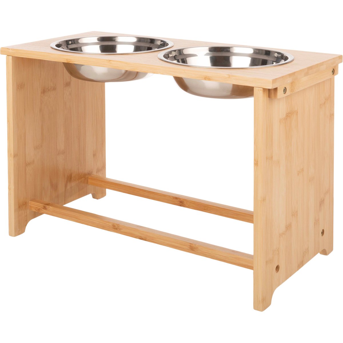 Pet Adobe Elevated Bamboo Stand Stainless Steel Dog Bowl Set, Natural, 7.5-cup