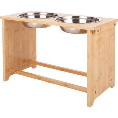 Pet Adobe Pet Adobe Elevated Bamboo Stand Stainless Steel Dog Bowl Set, Natural, 7.5-cup