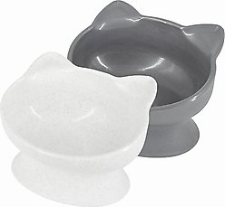 Kitty City Cat Ear Elevated Cat Bowls, White & Grey, 6.5-oz, 2 count slide 1 of 8