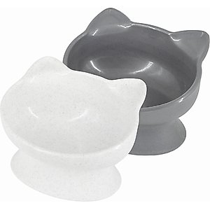Kitty City Cat Ear Elevated Cat Bowls, White & Grey, 6.5-oz, 2 count