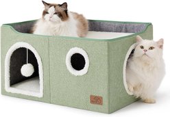 Bedsure Cat Cave with Fluffy Ball & Scratch Pad Plush Sherpa Foldable Cat House, Widen, Green