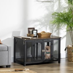 jansno End Table Dog Crate with Openable Top, Black/Brown