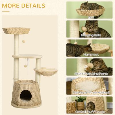 Show full view: PawHut Kitty Activity Center 47-in Plush Cat Tree, Natural Wood slide 5 of 9