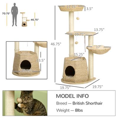 Show full view: PawHut Kitty Activity Center 47-in Plush Cat Tree, Natural Wood slide 3 of 9