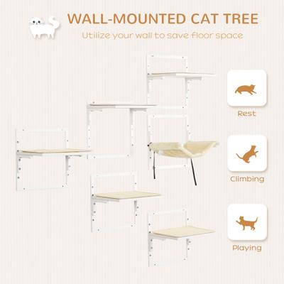 Show full view: PawHut Wall Mounted Cat Shelves, Cream White slide 5 of 10