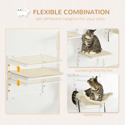 Show full view: PawHut Wall Mounted Cat Shelves, Cream White slide 6 of 10