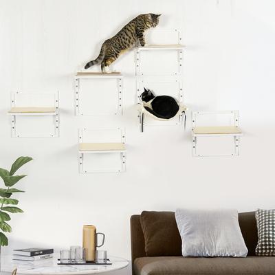 Show full view: PawHut Wall Mounted Cat Shelves, Cream White slide 3 of 10
