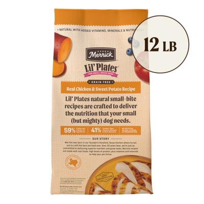 Show full view: Merrick Lil' Plates Grain-Free Small Breed Dry Dog Food Real Chicken + Sweet Potato Recipe, 12-lb bag slide 3 of 13