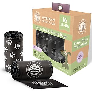 American Kennel Club Extra Thick Leak Proof Pet Waste Bags Refill Rolls, Fresh Scent, 240 count, Black