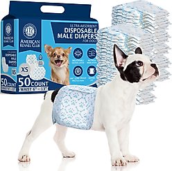 American Kennel Club Disposable Male Dog Wraps with Wetness Indicator, 50 count, X-Small