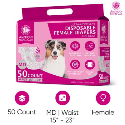 Show full view: American Kennel Club Disposable Female Dog Wraps with Wetness Indicator, 50 count, Medium slide 2 of 9